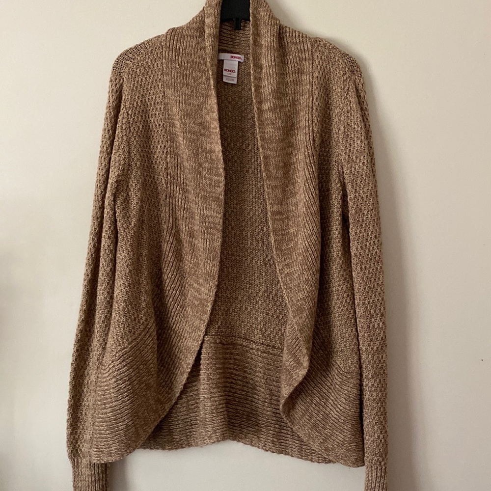 Woman’s BONGO open front cardigan sweater tan beige brown Large comfy dressy